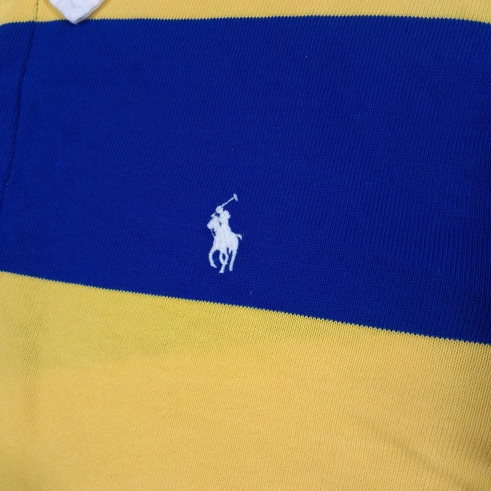 Polo Ralph Lauren Men's Long Sleeve Rugby Shirt Yellow Blue Striped Size XL